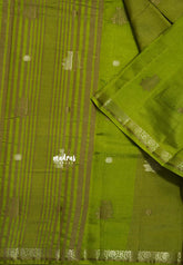 Sap Green - Raaga - Semi Tussar and Tiny Border with Floral and Buttas - Best for Gifting